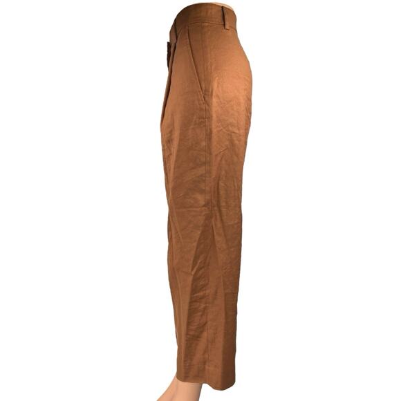 The Reset Brown Linen Pleated Straight Wide Leg Crop Trousers Dress Pants Size S - Picture 2 of 5